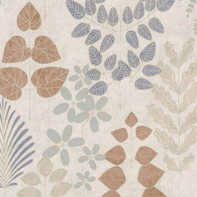 PROFHOME Landhaus Tapete Floral in Creme, Blau, Beige und Braun, Vlies, Matt, Breite: 0,53 m, Länge: 10,05 m - Bild 1