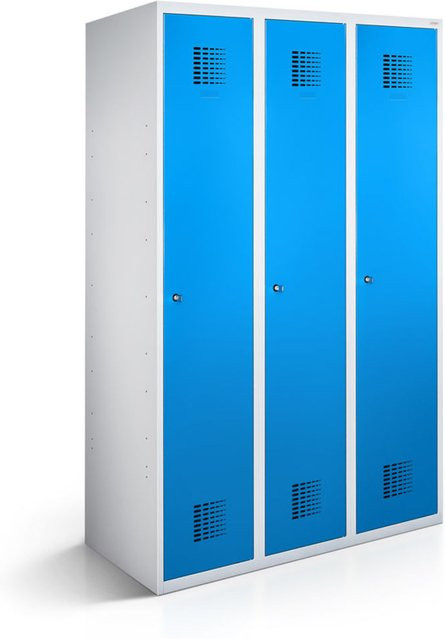 rotstahl Kleiderspind mit 3 Türen aus Stahl in Blau und Grau, B/T/H: 120 x 50 x 180 cm - Bild 1