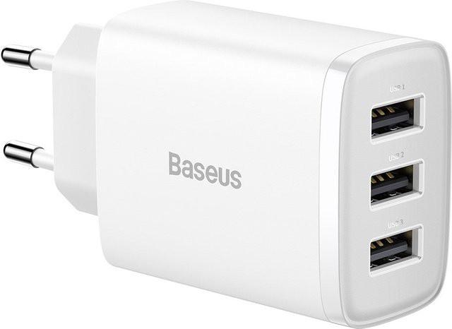 Baseus Compact 3U Netzteil 17W mit 3x USB-A in Weiß - Bild 1