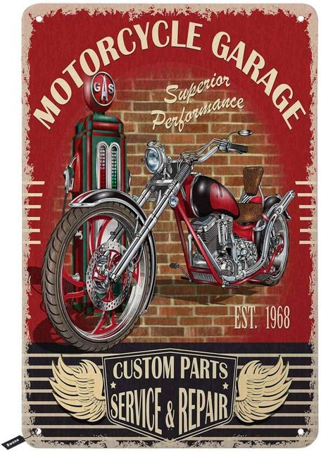 Swono Vintage Motorrad-Blechschild Wanddekoration Metall für Bar und Restaurant B: 20,0 cm, H: 14,0 cm - Bild 1
