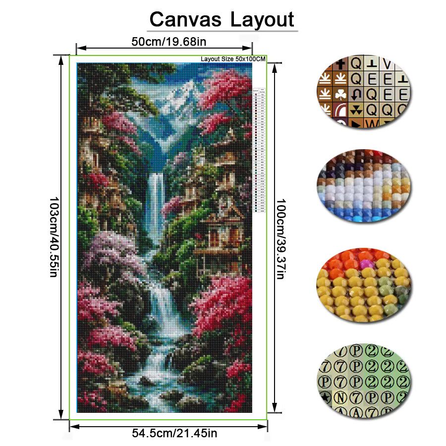 Fullcang Diamond Painting DIY Set Mountain Castle Wasserfall Landschaft mit runden Bohrern als Mosaik Stickerei Bild - Bild 2