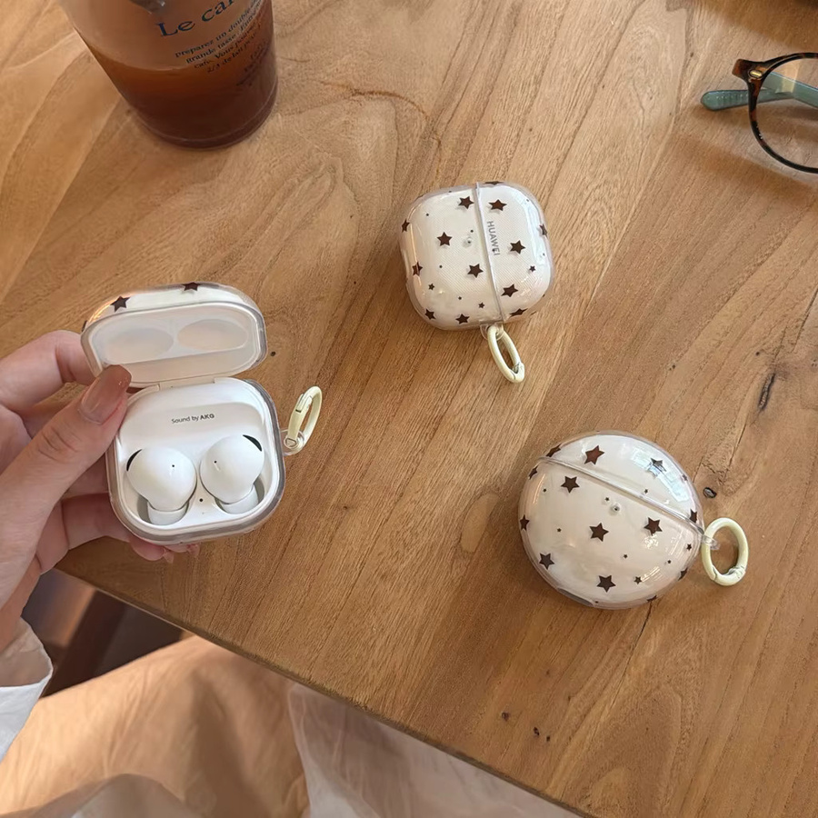 Samsung Schutzhülle für Galaxy Buds4 Pro 3 Pro 2 Pro FE Live Core im koreanischen Stil, transparent braun mit Sternen und Haken - Bild 2