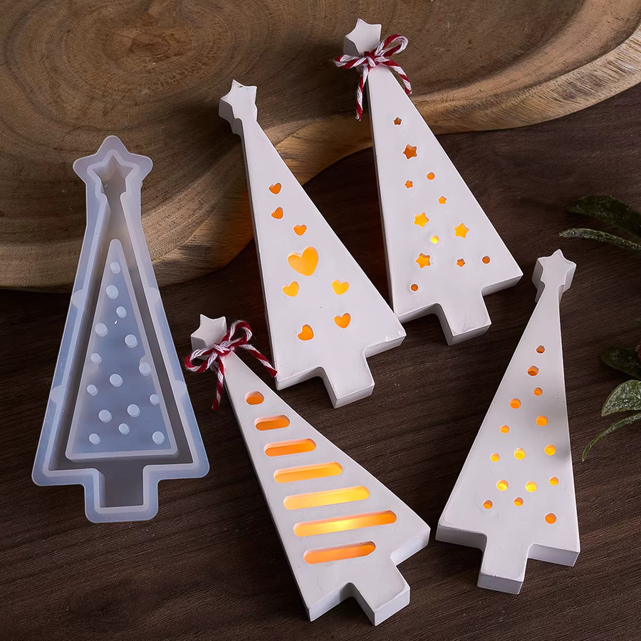 UDOCOOL Weihnachtsbaum Kerzenhalter in Weiß mit minimalistischem Design für LED-Teelichter und Zement-Gussform - Bild 2
