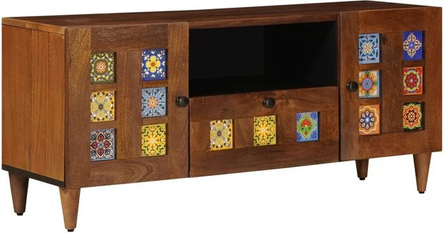 vidaXL TV-Schrank aus Massivholz Mango in Walnuss, moderner Mediaschrank mit Tür, Breite: 105 cm, Tiefe: 33 cm, Höhe: 46 cm - Bild 1
