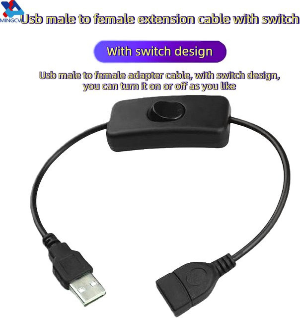MINGCVIL USB-Verlängerungskabel mit Ein-/Ausschalter in Schwarz für USB-Lampen, Lüfter und LED-Gadgets - Bild 1