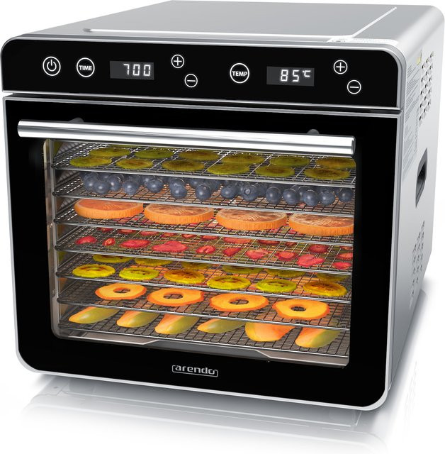 Arendo Dörrautomat aus Edelstahl in Silber, 700 W Dehydrator mit 8 Etagen, Temperaturregler 35 bis 85 Grad Celsius und Timer für Obst, Fisch und Fleisch - Bild 1