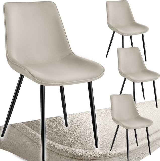 tectake Set 4 gepolsterte Stühle in Samtoptik mit Stahlbeinen in Beige, B: 48 cm, T: 59 cm, H: 82,5 cm - Bild 1