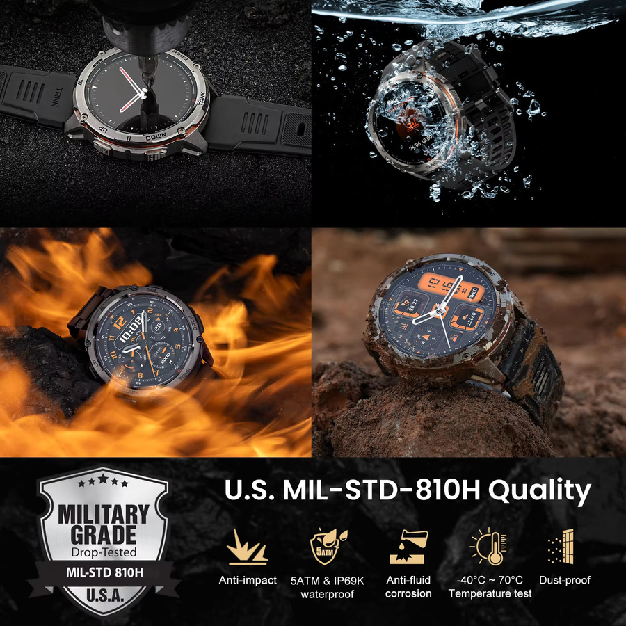 KOSPET TANK T3 Ultra Smartwatch für Männer mit GPS, Edelstahlgehäuse, 50 m wasserdicht und IP69K-Schutz, kompatibel mit Android und iOS - Bild 4