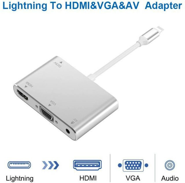 HomePRO Lightning zu HDMI VGA und AV Jack Audio Adapterkabel für iPhone in Silber - Bild 1