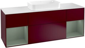 V&B Waschtischunterschrank Finion mit Wandbeleuchtung, Farbe Weiß und Olive, Breite: 160 cm - Bild 1