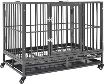 VidaXL Hundekäfig aus Stahl mit Rollen in Schwarz Matt, B/T/H: 102 x 72 x 85 cm - Bild 1