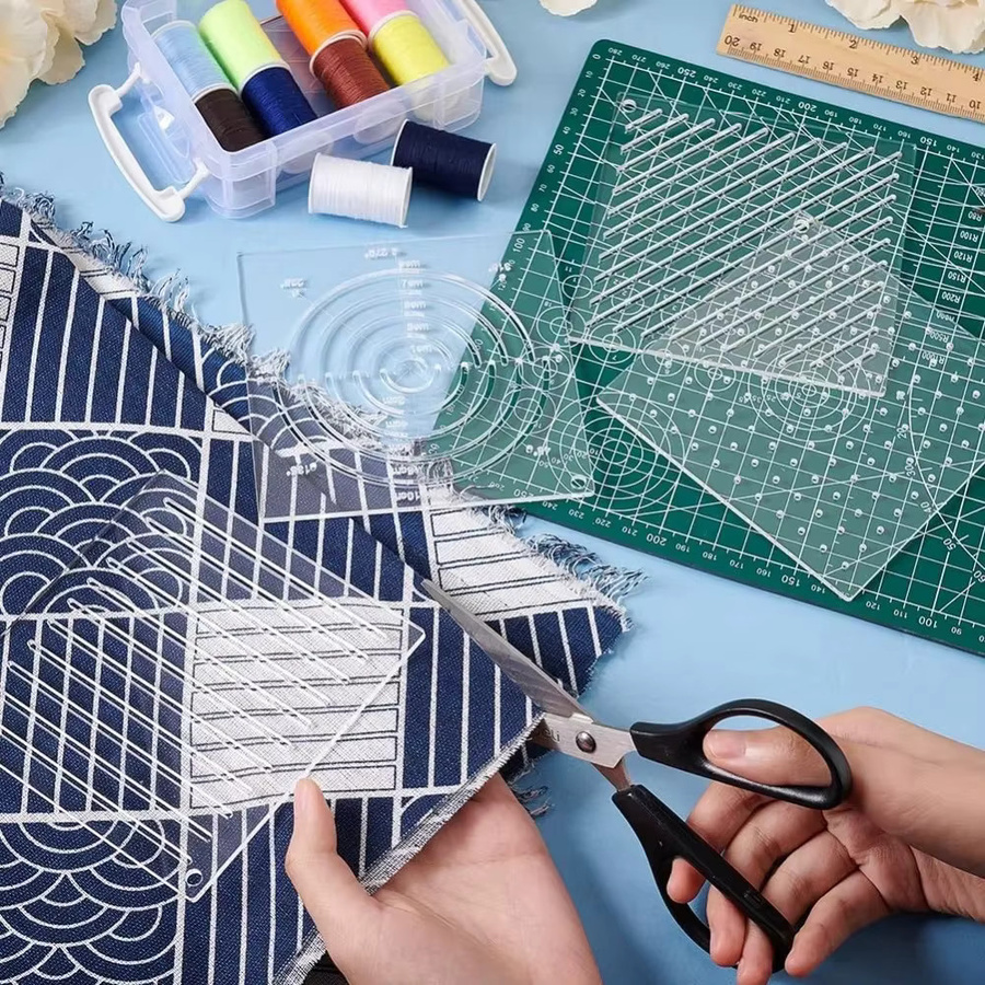 4 Stück Acryl Sashiko Schablonen Set mit Punkten, Linien und Bögen als Stickerei Werkzeug für Hand Quilten - Bild 2