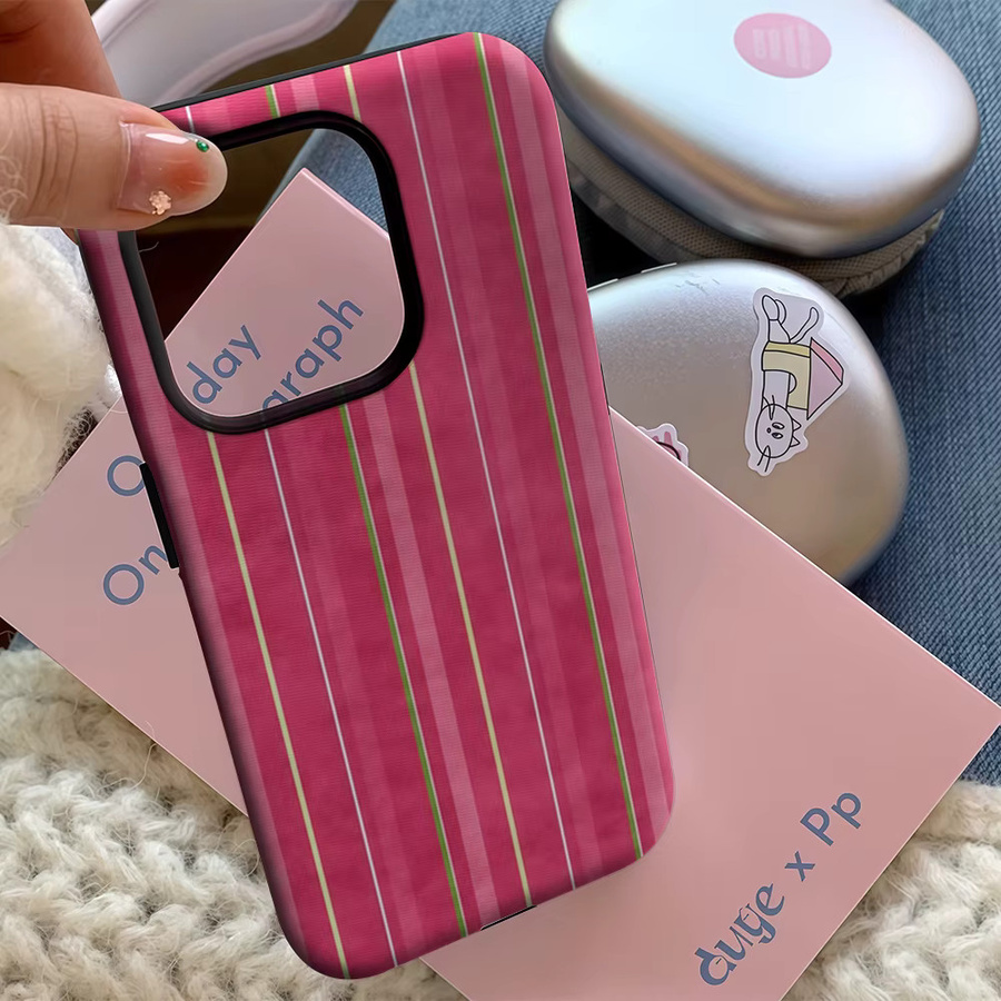 Rosa gestreifte Handyhülle mit doppelschichtiger Rückseite für Apple iPhone 17 16 15 14 13 12 11 Pro Max Plus - Bild 5