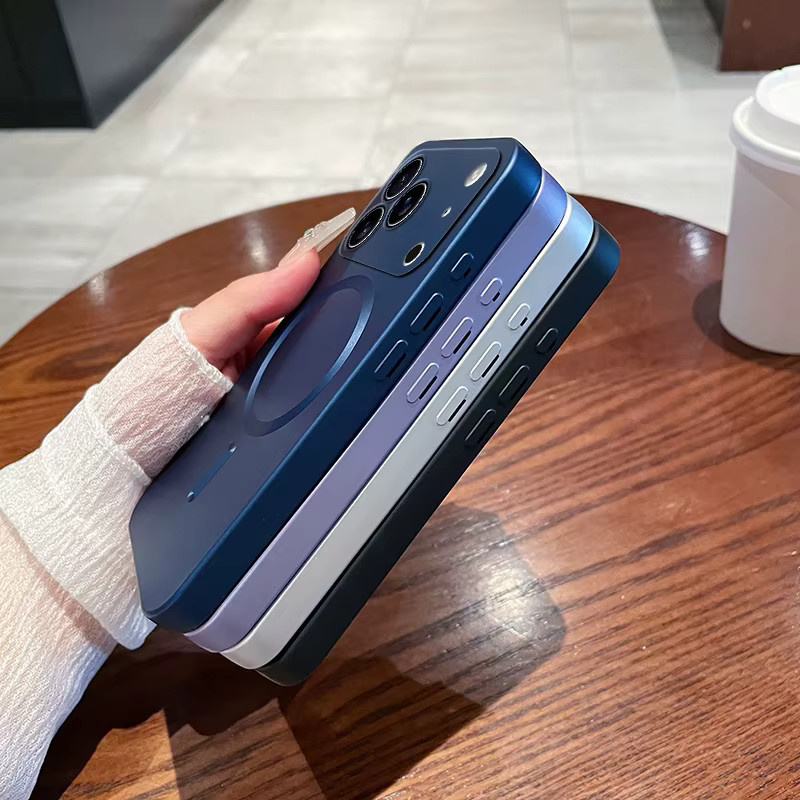 Magnetische Silikon Handyhülle im Metallic-Look für Apple iPhone 17 bis iPhone 11, Farben: Schwarz und Blau - Bild 2