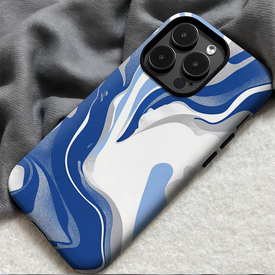 Casegame Matte MagSafe Bumper Hülle für iPhone 17 16 15 14 13 Pro Max Stoßfestes PC Cover Blau Silber Marmor Wirbel - Bild 3
