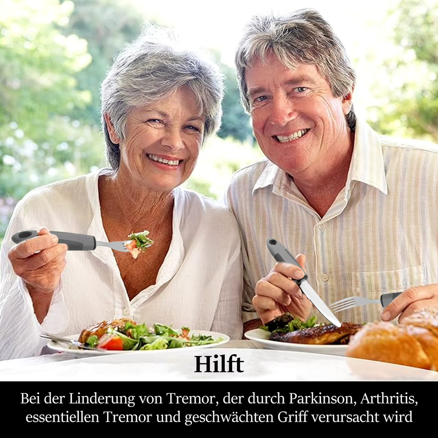 Willstar Anti-Shake Adaptives Besteck-Set aus Edelstahl für Handzittern, 4-teilig, Silber/Grau Matt - Bild 6