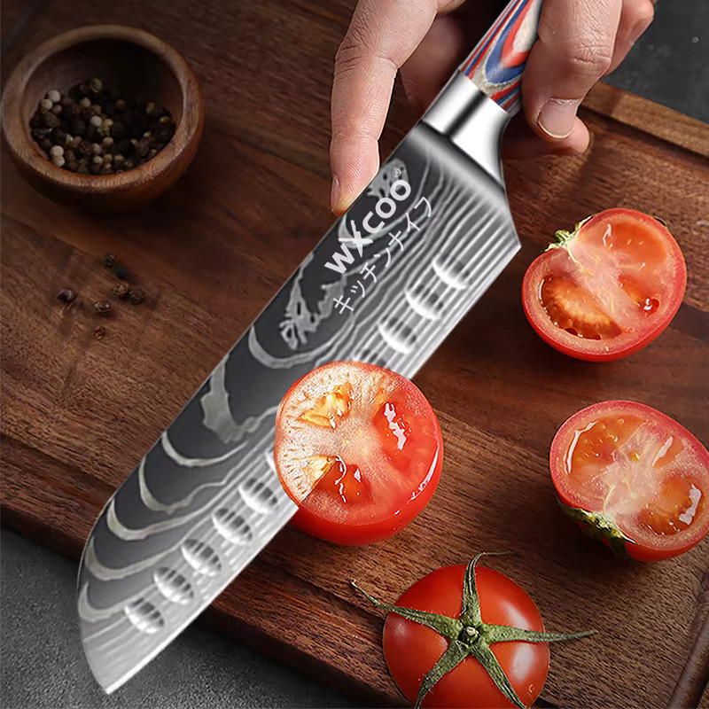 WXCOO Japanisches Küchenmesser-Set mit Santoku-Messer, Allzweckmesser und Küchenschere für Geflügel und Knochen - Bild 3