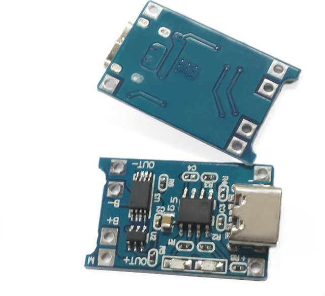TP4056 Lithium-Batterie-Lademodul mit Schutzfunktion, 1A Ladestrom, USB Typ-C Eingang für 18650 Li-Ion und Li-Po Akkus, Blau - Bild 1