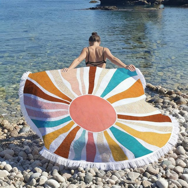 JMG Household Supplies Strandtuch Geometrisches Sonnen-Mandala aus Mikrofaser, Sandfrei und Schnelltrocknend, Multicolour, B/B: 100 x 100 cm - Bild 1