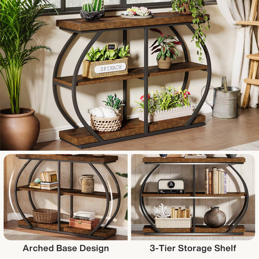 Tribesigns Konsolentisch im Industrial Design mit 3 Ablageflächen und Metallrahmen, Braun - Bild 5