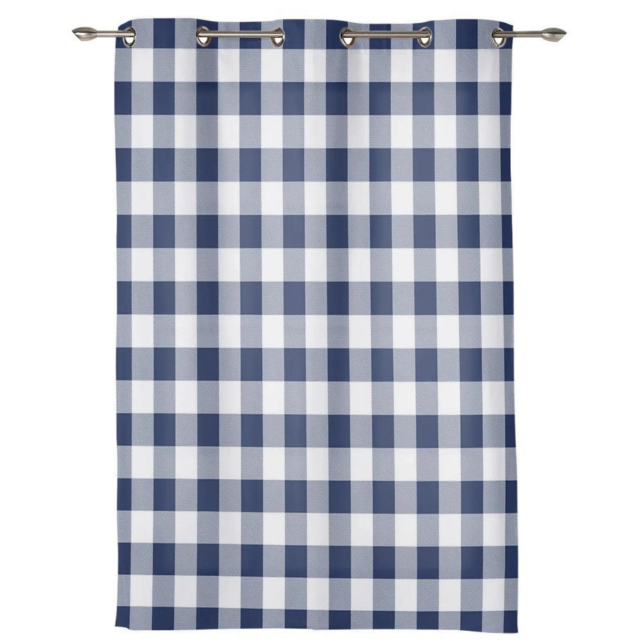 Yiran Furniture Vorhang mit Karomuster in Marineblau, halbtransparent, Idyllischer Stil, Breite: 135 cm, Höhe: 115 cm - Bild 2