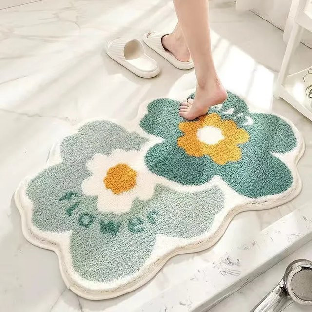 VIKAMA Kaschmir-Teppich mit Blumenmuster in Grün, rutschfeste und saugfähige Mehrzweck-Fußmatte für Badezimmer oder Wohnzimmer, B/T: 60 x 40 cm - Bild 1