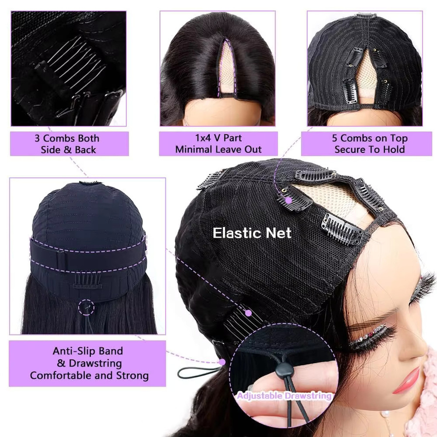 Ruinafen V-Part Perücke, Echthaar, Body Wave, Damen - Bild 7