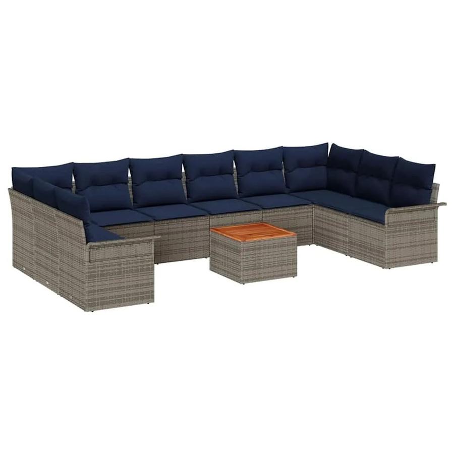 vidaXL Gartensofa-Set aus Poly-Rattan in Grau und Marineblau mit 11-teiliger U-Form und Polsterkissen - Bild 2
