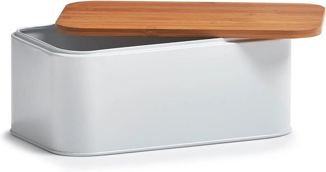 Zeller Brotkasten aus Metall mit Bambusdeckel in Matt Weiß, B/T/H: 30,5 x 18 x 12,5 cm - Bild 1