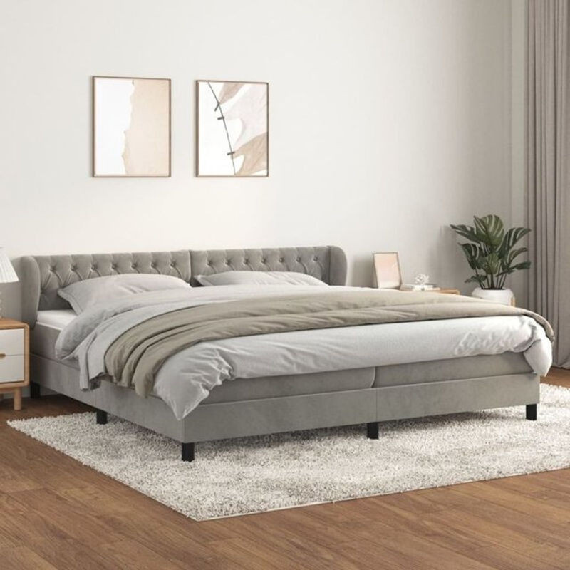 Vidaxl Boxspringbett mit Matratze aus Samt in Grau und Weiß, B/T/H: 200 x 200 x 78 cm - Bild 1