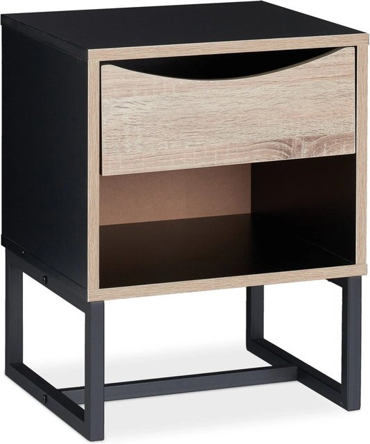 Relaxdays Nachttisch in Schwarz mit Schublade im rustikalen Stil, B/T/H: 50 x 39 x 35 cm - Bild 1