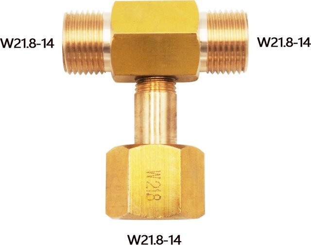 Zimakyfa CO2-Tankflasche Ladefülladapter mit W21.8-14 DIN477 Messing-Gewinde-T-Stück und 3-Wege-Anschluss in Gold - Bild 1