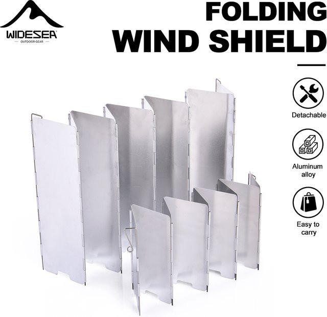 Widesea Tragbarer Camping-Windschutz aus Aluminiumlegierung und Edelstahl in Silber mit Aufbewahrungsbox für Outdoor-Cooking, 9-teiliges Set - Bild 1