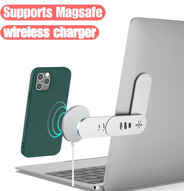 Magnetische Laptop-Telefon Halterung aus Aluminiumlegierung in Silber, verstellbare Seitenhalterung für Computermonitor und Laptop - Bild 1