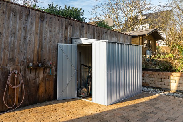 Globel Industries Metall Anlehn-Gerätehaus Lean-To 58 mit Pultdach in Silber Metallic, B/T: 155 x 242 cm - Bild 1