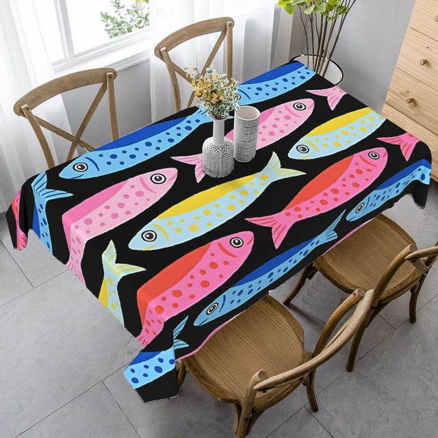 ZZN Tischdecke mit buntem Sardinen-Print aus Polyester, rechteckig, mehrfarbig - Bild 1