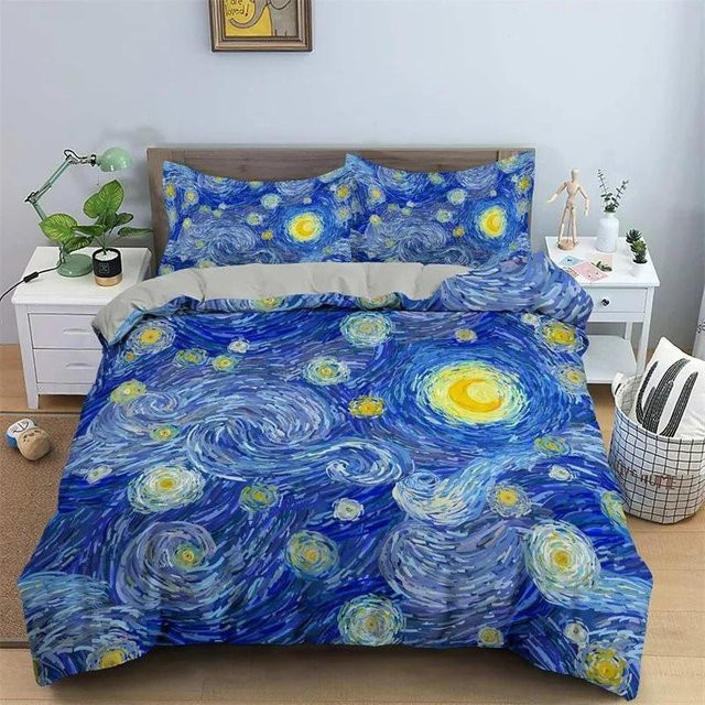 Bettwäsche-Set Your Warm Home Van Gogh Sternennacht Ölgemälde Design, 3-teilig, Multicolor, B/H: 135 x 200 cm - Bild 1