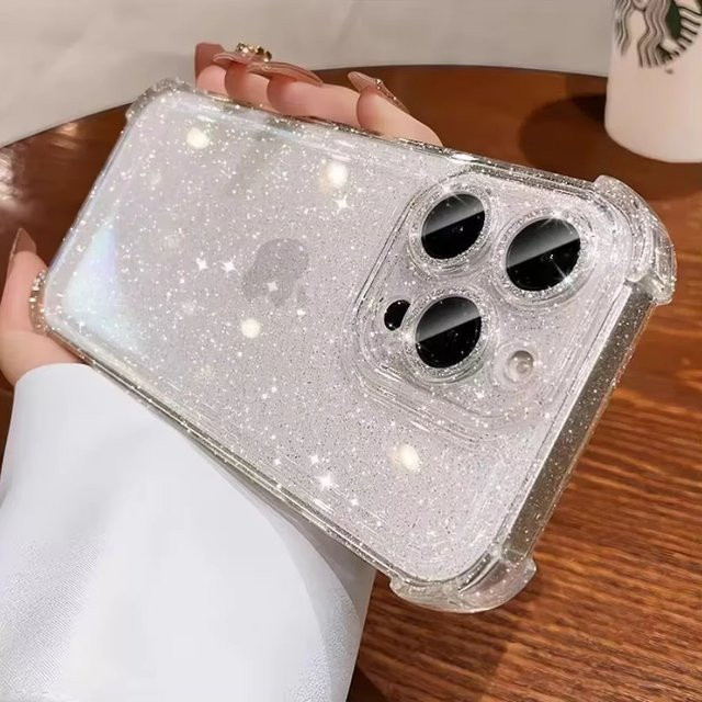 Transparente Silikon Handyhülle mit Glitter-Effekt für Apple iPhone 11 bis iPhone 17 Pro Max, stoßfest und weich, Farben: Transparent oder Schwarz - Bild 1
