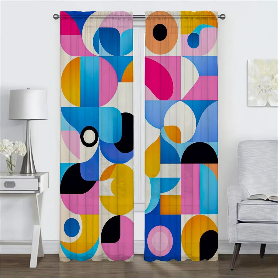 Memphis Geometrie Verdunkelungsvorhänge für das Wohnzimmer und Kinderzimmer, 2er-Set, Mehrfarbig, Breite: 50 cm, Höhe: 70 cm - Bild 2