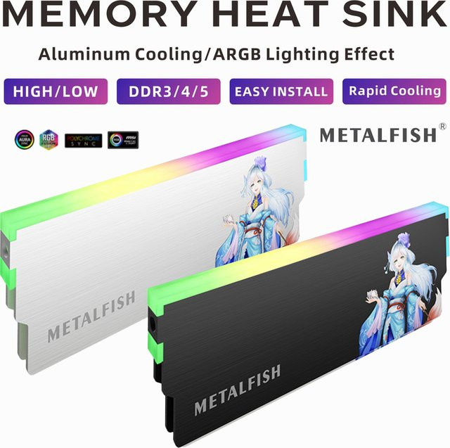 METALFISH DRAM Kühlkörper ARGB 5V-3PIN für DDR3 DDR4 DDR5 Speichermodule in Weiß - Bild 1