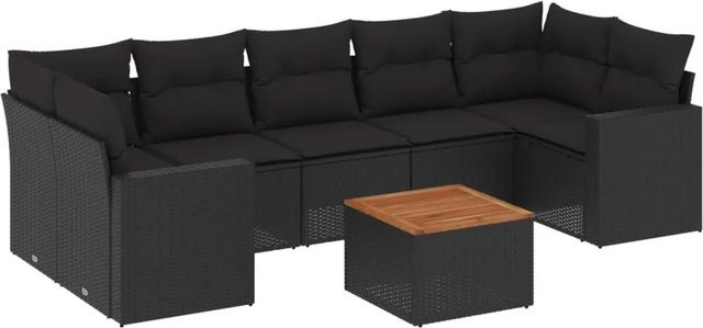 vidaXL 8-teilige Garten-Sofagarnitur in L-Form aus schwarzem Poly-Rattan mit Kissen und pulverbeschichtetem Stahlgestell - Bild 1