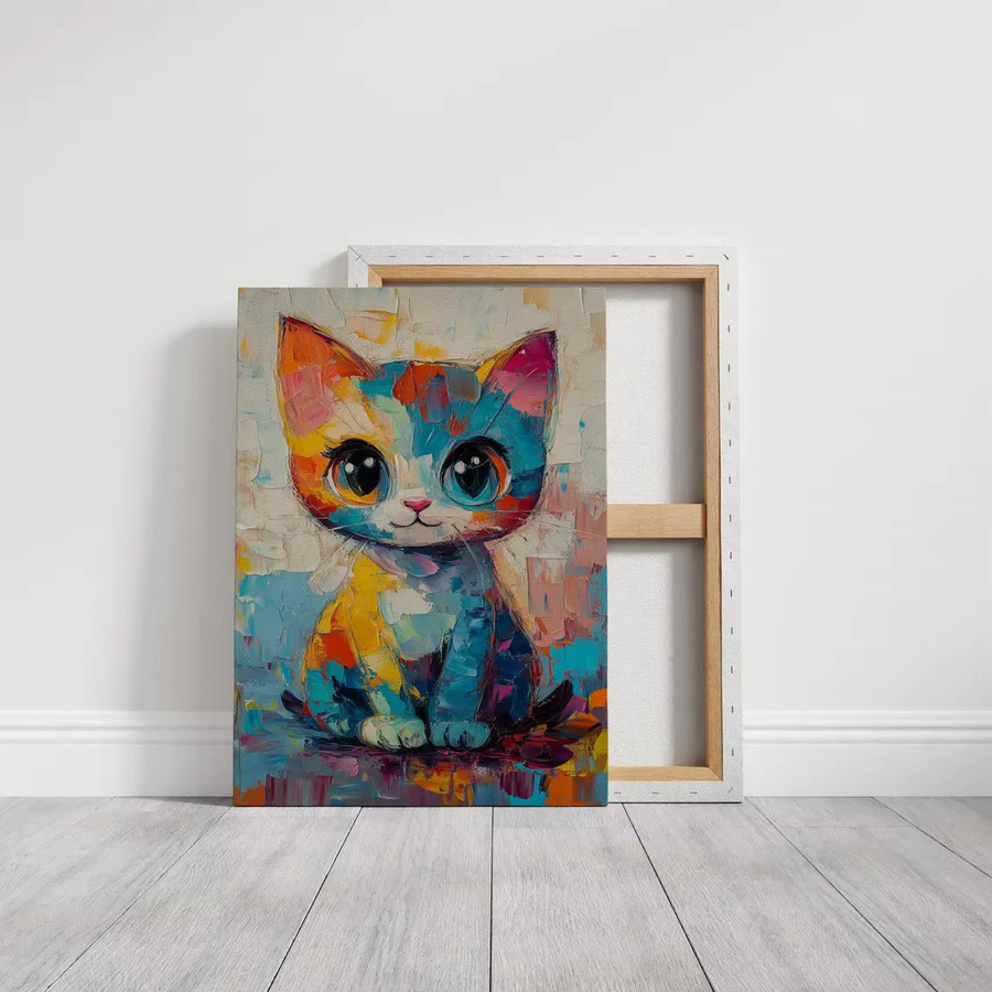 Vibrant Impasto Kitten Portrait Wandbild als abstrakter Kunstdruck in Mehrfarbig auf Leinwand - Bild 6