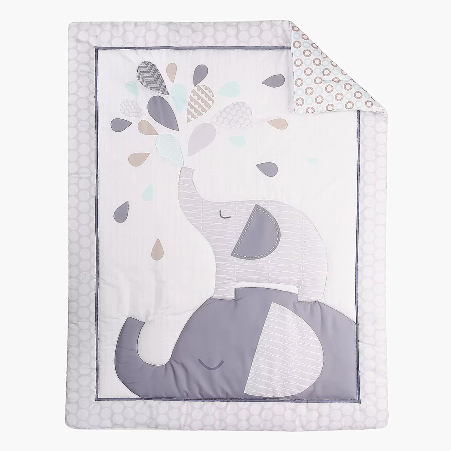 Baevellery 4-teiliges Babybettwäsche-Set mit Tiergrafik in Grau für Neugeborene und Kleinkinder inklusive Bettdecke, Spannbetttuch und Bettschutzrock - Bild 2