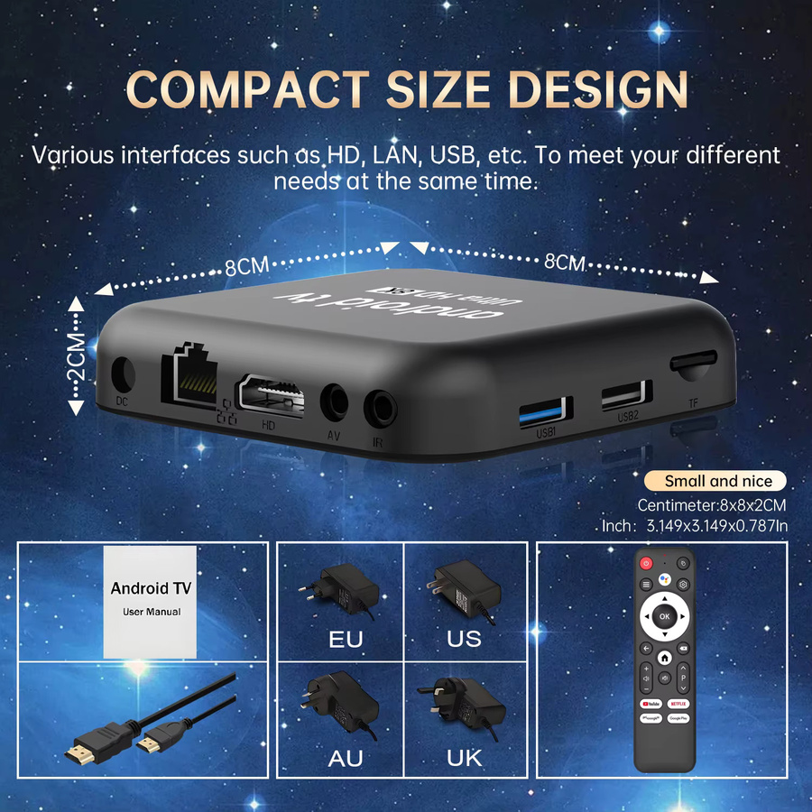 Smart TV Box Q18 Android 14 mit 8 GB RAM und 256 GB Speicher, Rockchip RK3518, 8K Video, Google Assistant und Bluetooth 5.4, Schwarz - Bild 5