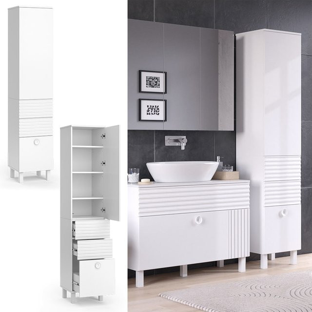 Vicco Hochschrank Sola Badezimmer Badschrank modern Weiß matt B: 40,2 cm, H: 192,4 cm - Bild 1