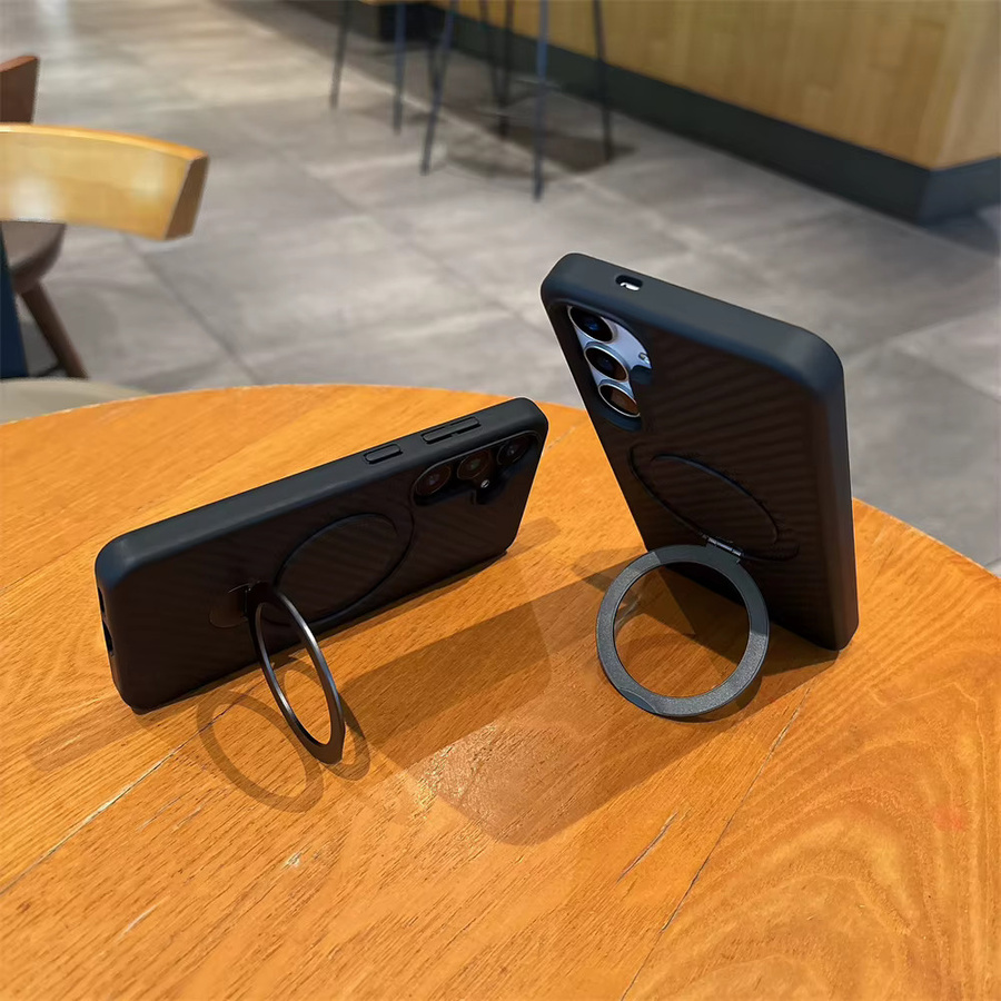 Samsung Magnetring-Ständerhülle mit Kohlefaser-Muster für Galaxy S25, S24 Plus und S26 Ultra, Schwarz, MagSafe kompatibel - Bild 2