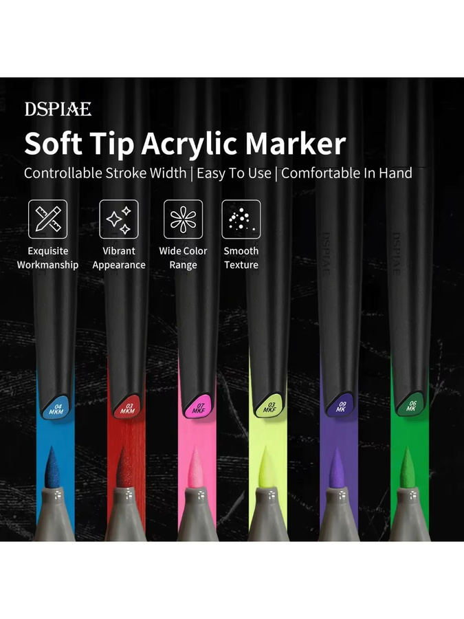 DSPIAE Soft-Tip-Marker-Set auf Wasserbasis mit Brush-Spitze für Gunpla-Modellbau und DIY-Kunst in verschiedenen Farben und Effekten - Bild 3