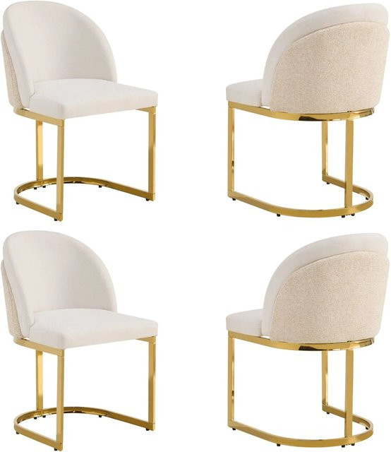 Merax Esszimmerstuhl 4er Set aus Chenille in Beige mit goldenen Metallfüßen - Bild 1