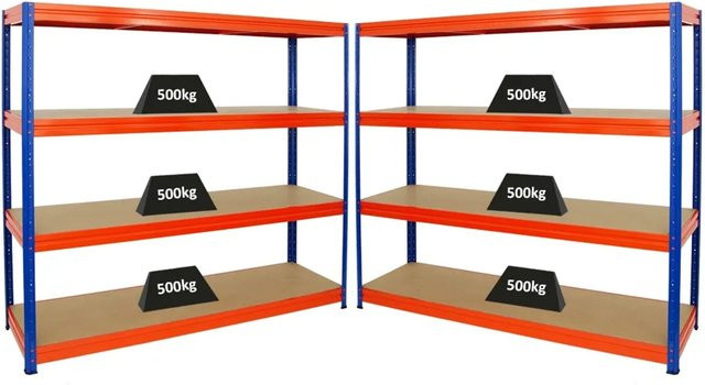 PROREGAL 4er-Sparset Profi-Schwerlastregal DINO, Farbe Blau/Orange, H x B x T: 180 x 200 x 60 cm, Fachlast 500 kg - Bild 1