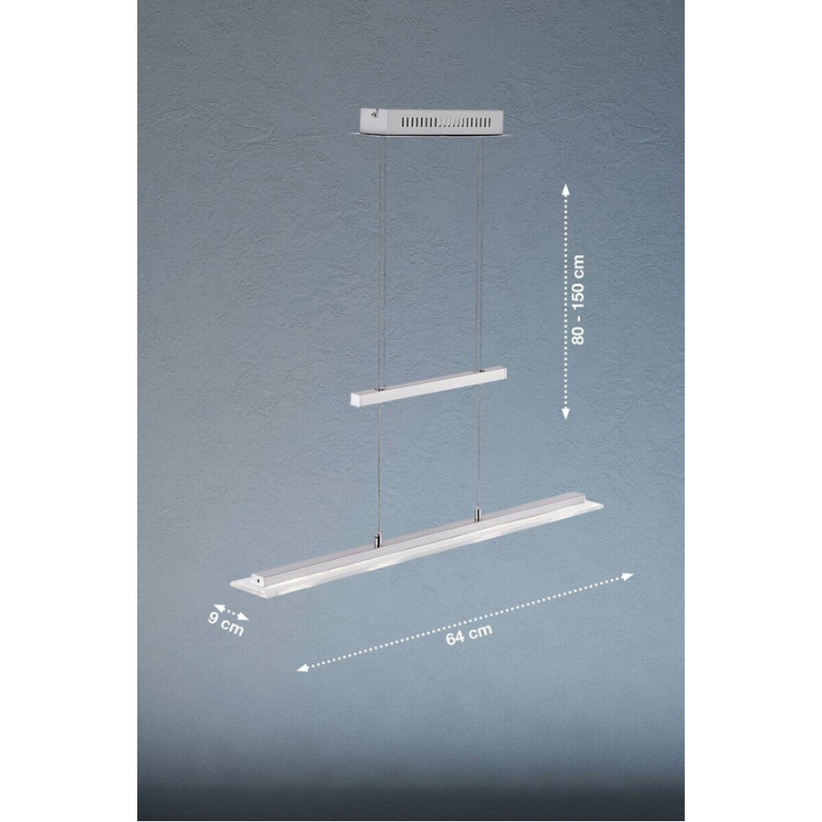Fischer & Honsel LED-Pendelleuchte TENSO in Silber und Chrom mit Glas, höhenverstellbar und dimmbar, B/H/T: 64 x 150 x 9 cm - Bild 3